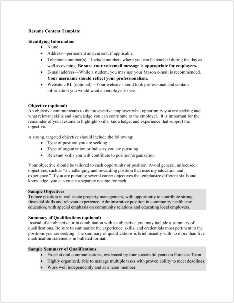 Resume Objectives For A Team Positions