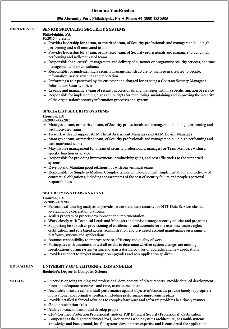 Resume Objectives For An Security And Automation Manger