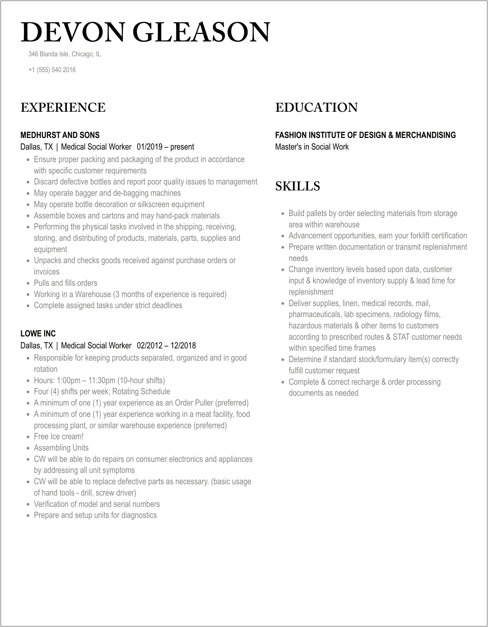 Resume Objectives Medical Social Work Examples