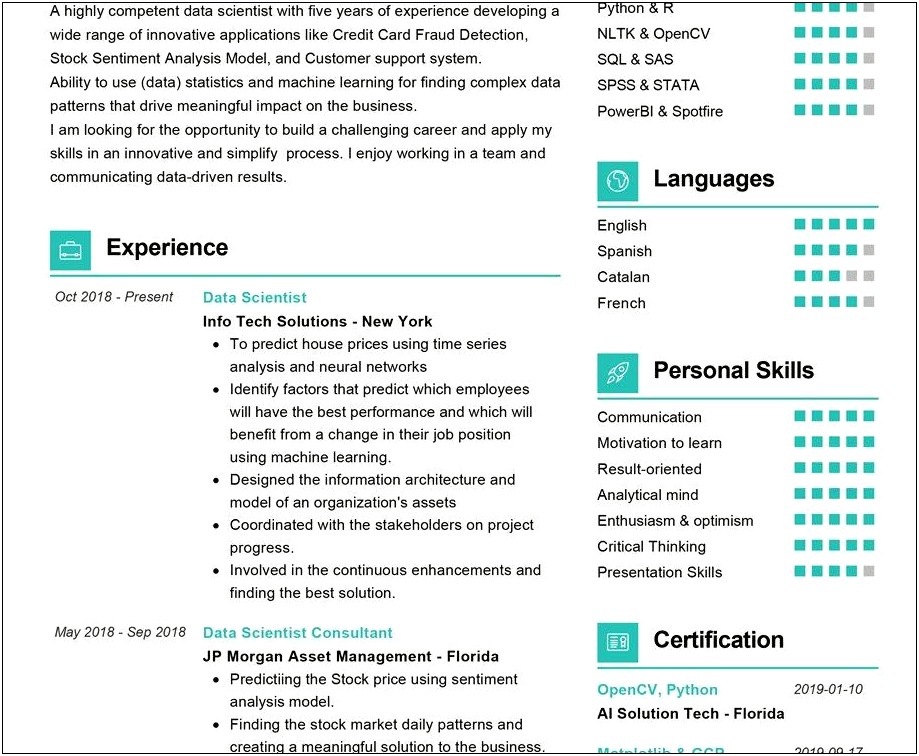 Resume Of A Data Scientist Example