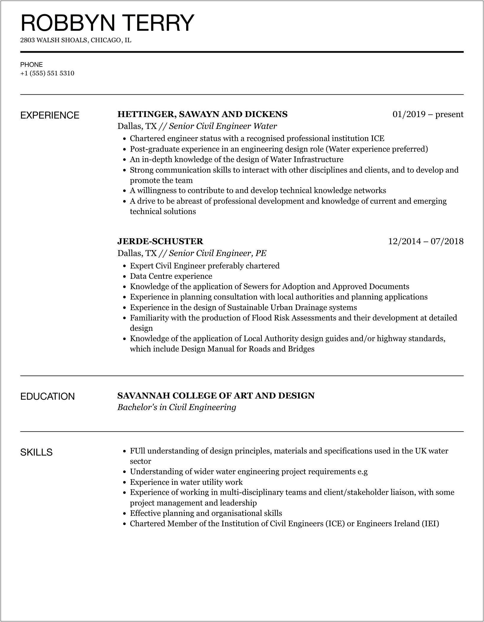 Resume Of A Engineer With Experience