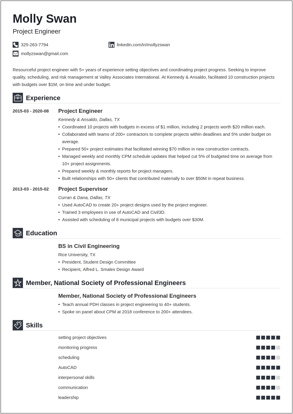 Resume Of A Projec Manager And Senior Engineer