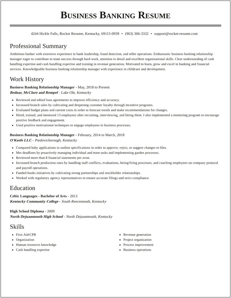 Resume Of A Relationship Manager Banking