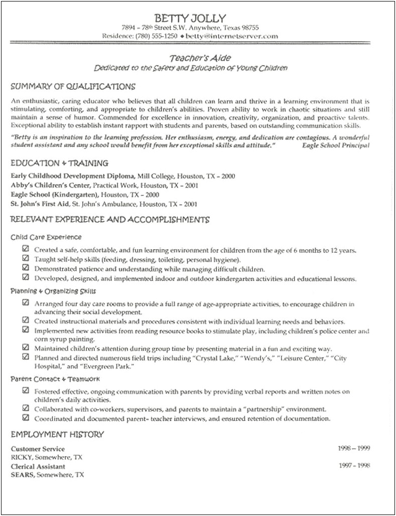 Resume Of Elementary Teacher Without Experience