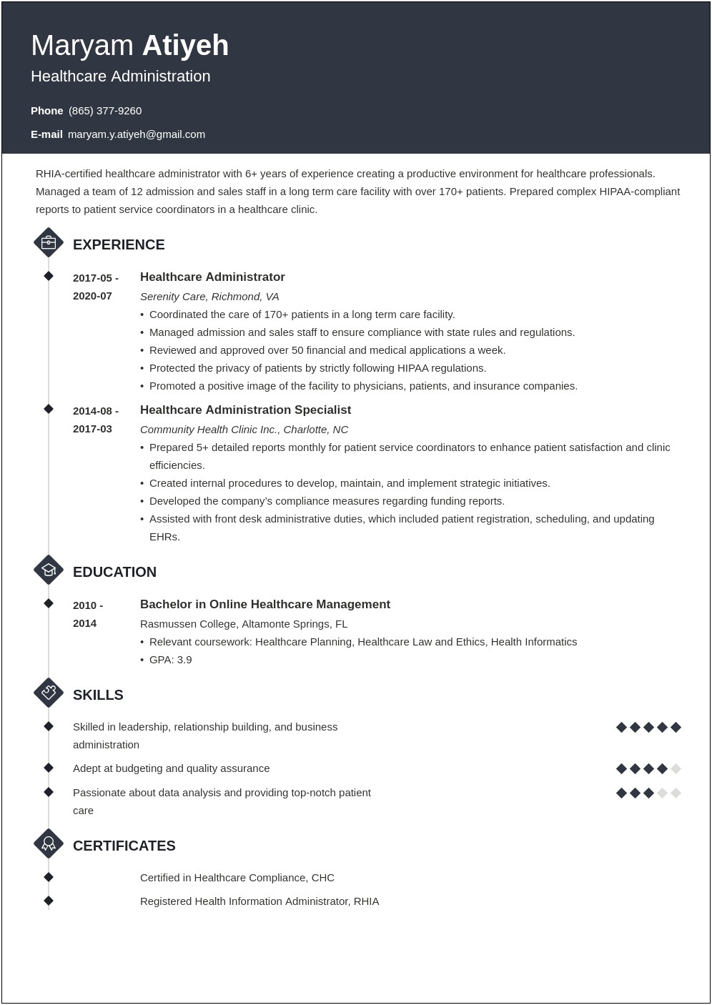 Resume Of Mba Healthcare Management Sample