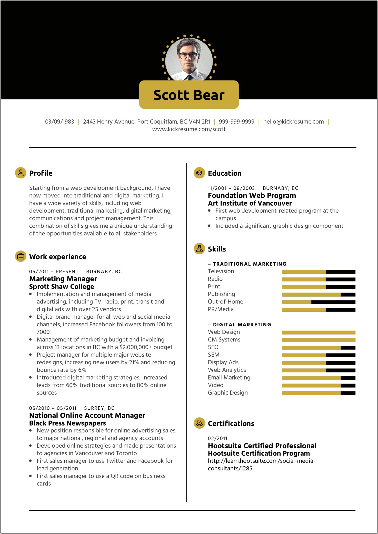 Resume Of Sales And Marketing Manager