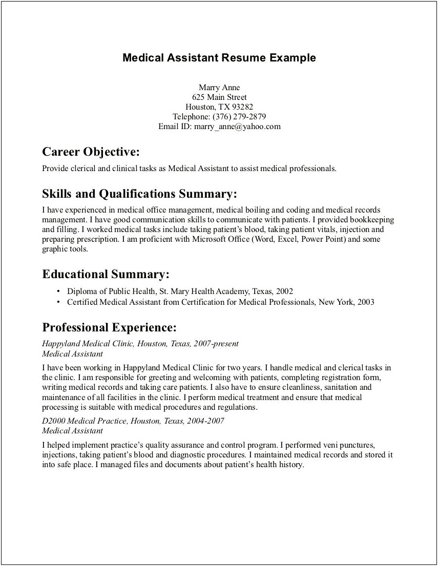 Resume Office Support Public Health Sample