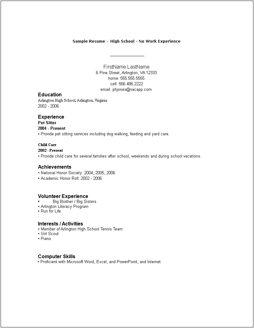 Resume Outline For People With No Work Experience