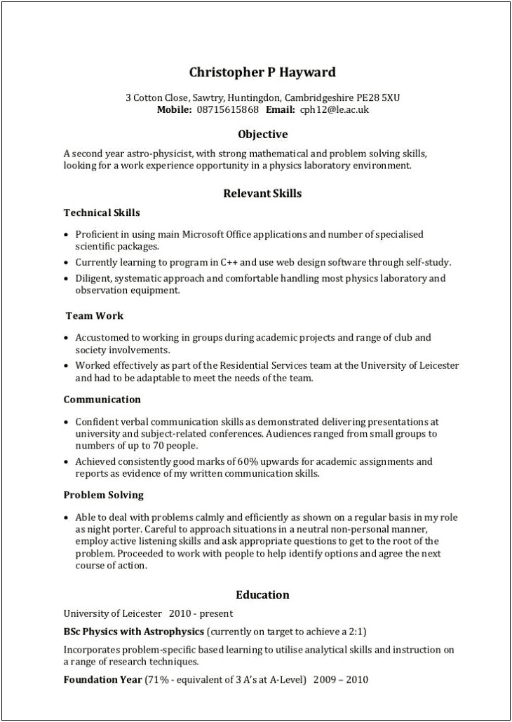Resume Personal Number Or Job Number