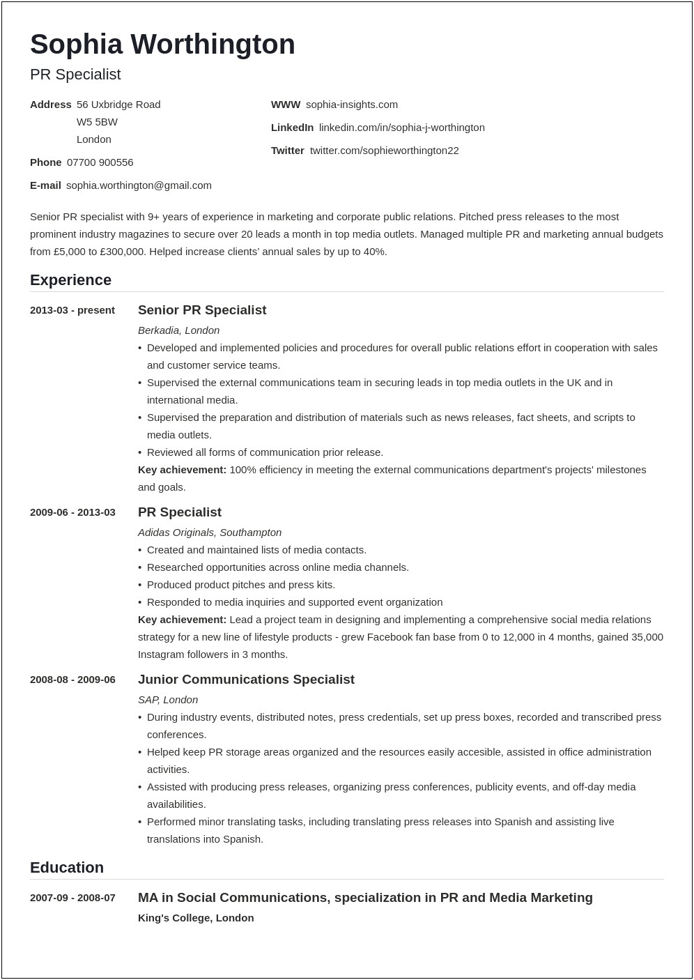Resume Personal Profile Examples For College Students