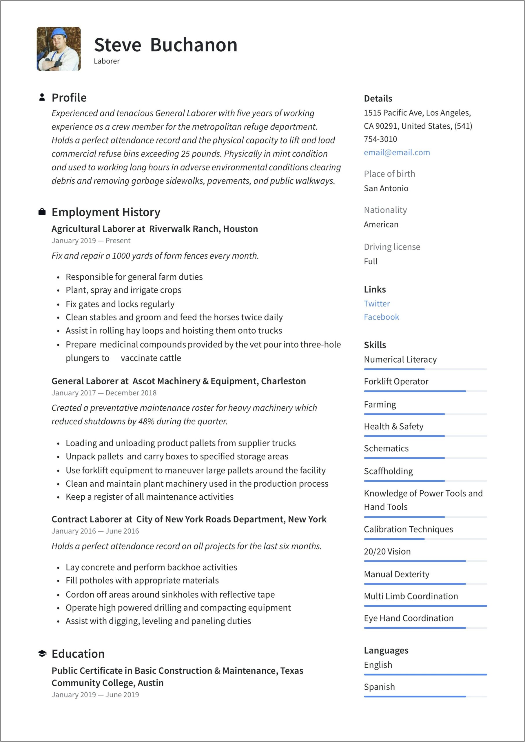 Resume Personal Statement Examples General Contractor