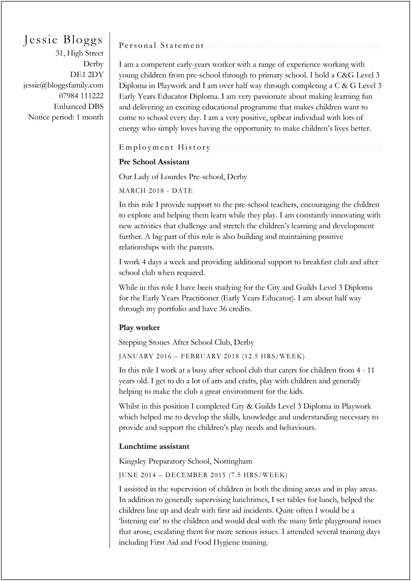 Resume Photoshop Template For Childcare Assistant
