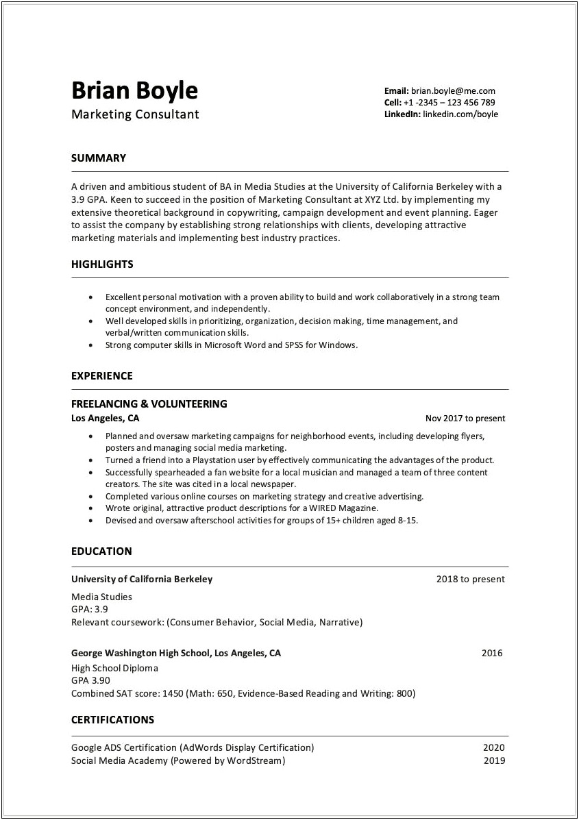 Resume Professional Experience And Other Experience