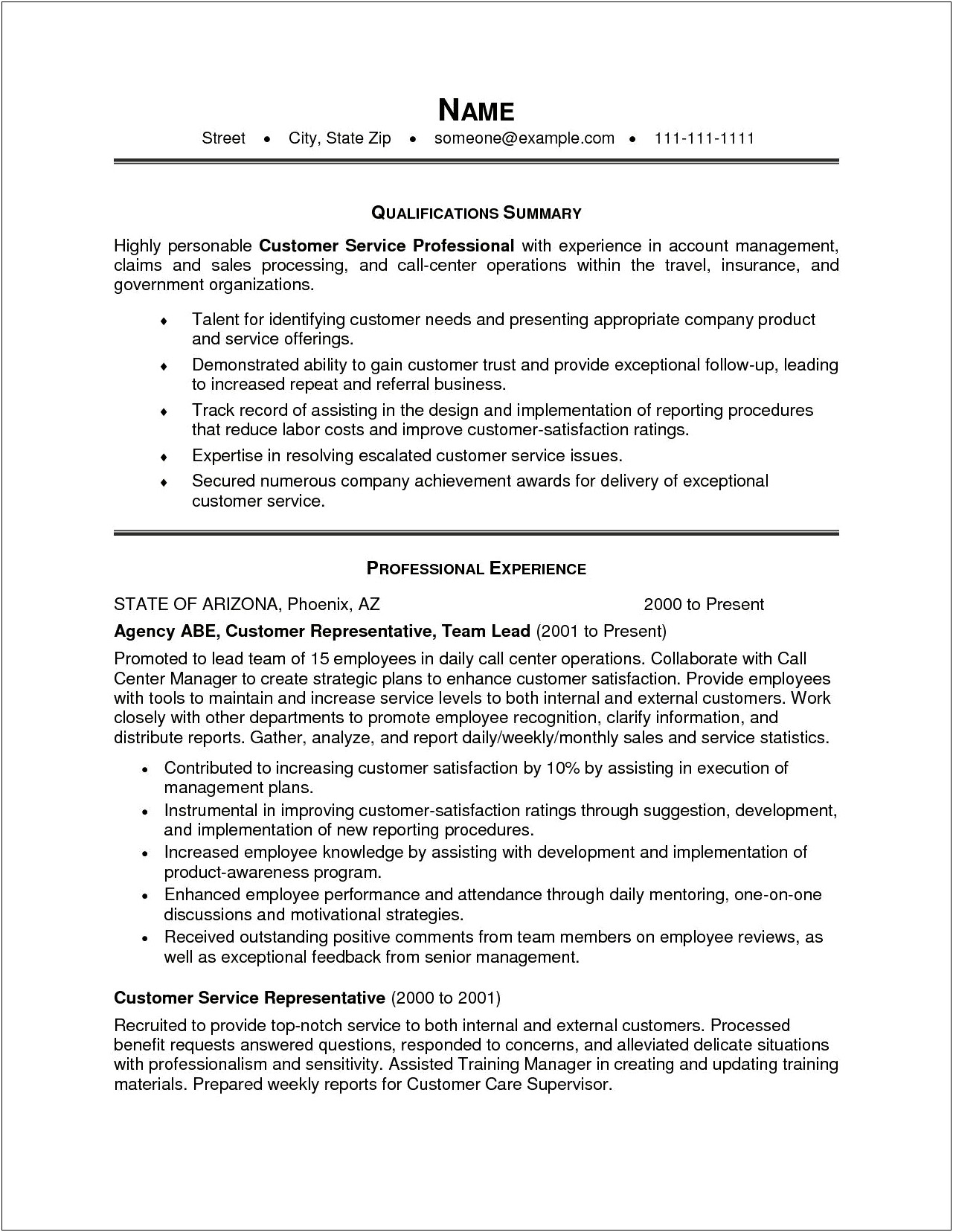 Resume Professional Summary Examples For Customer Service