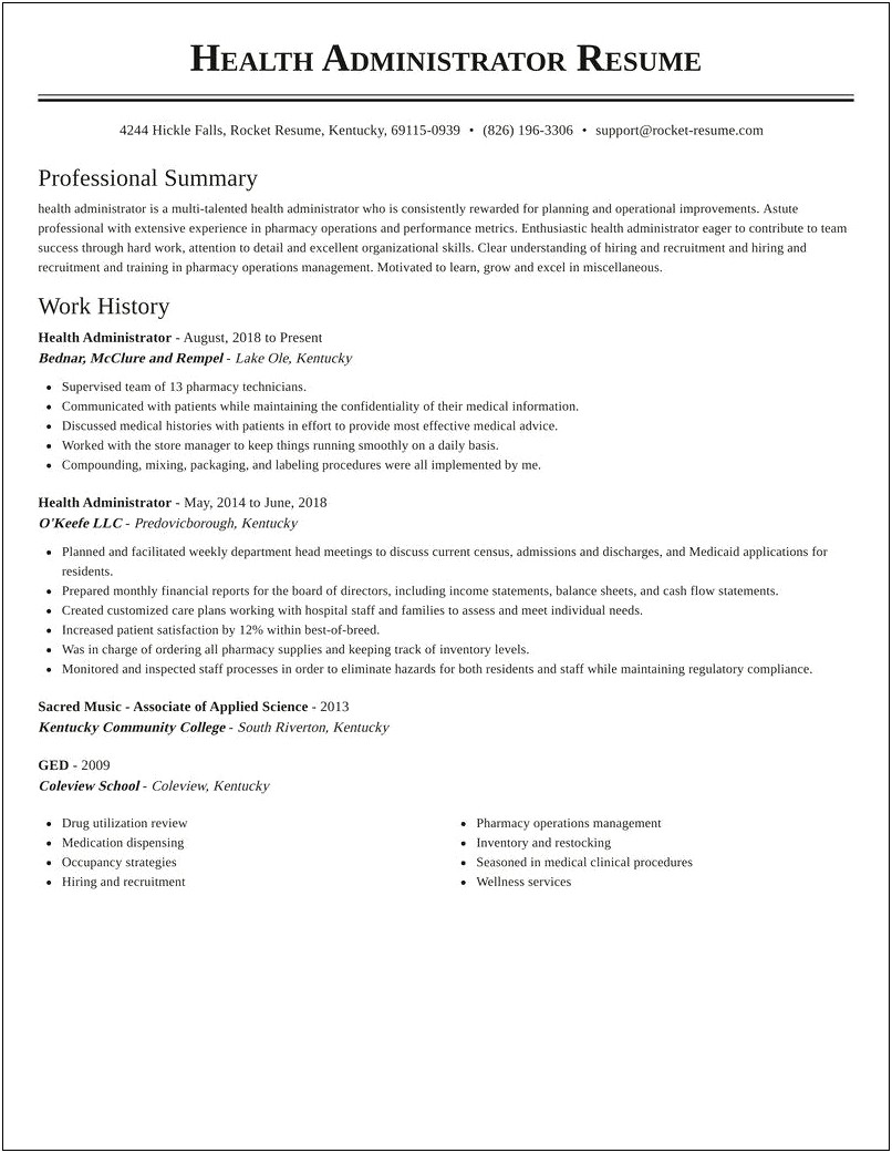 Resume Professional Summary For Healthcare Administrator
