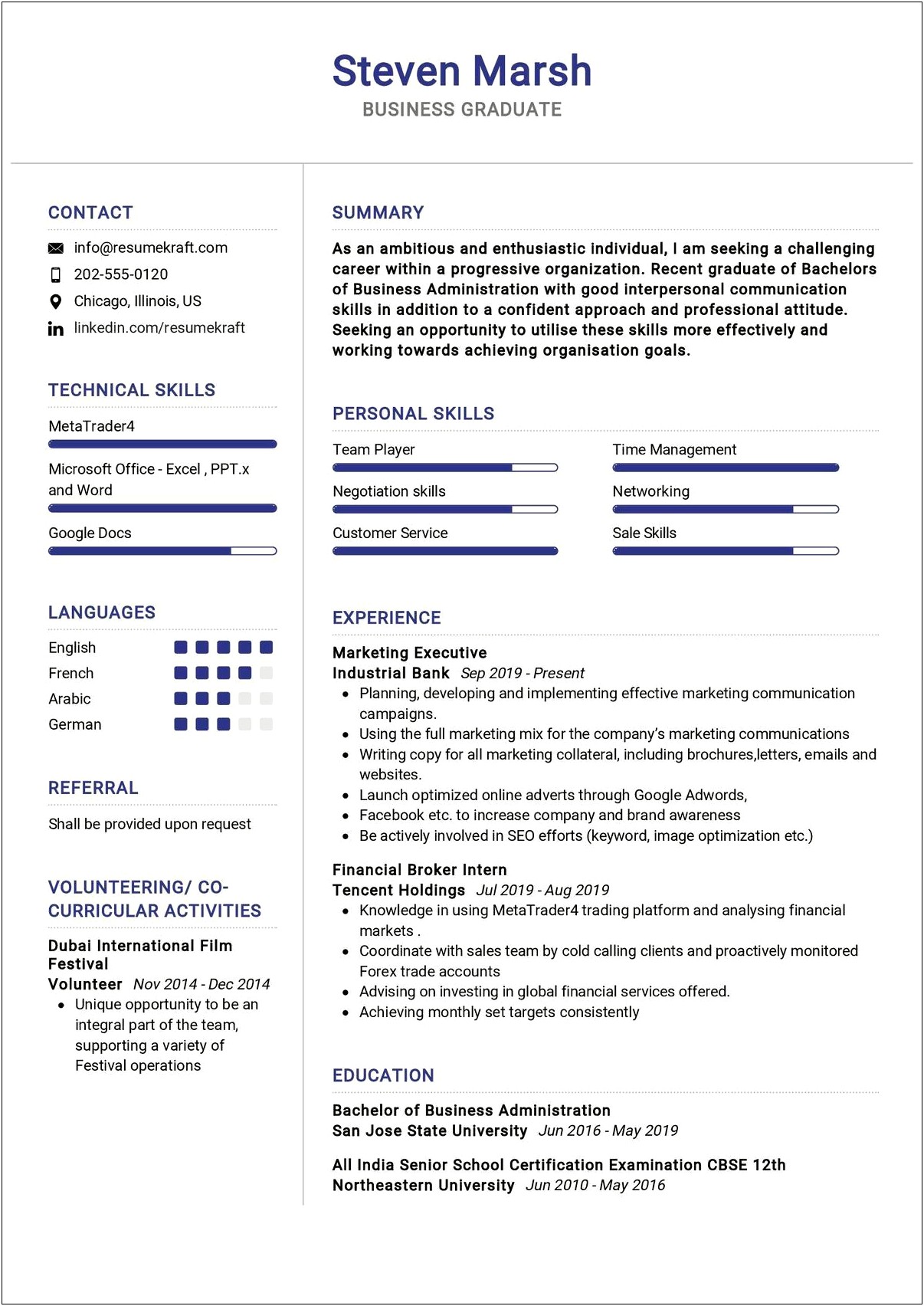 Resume Profile Examples For Recent Graduates