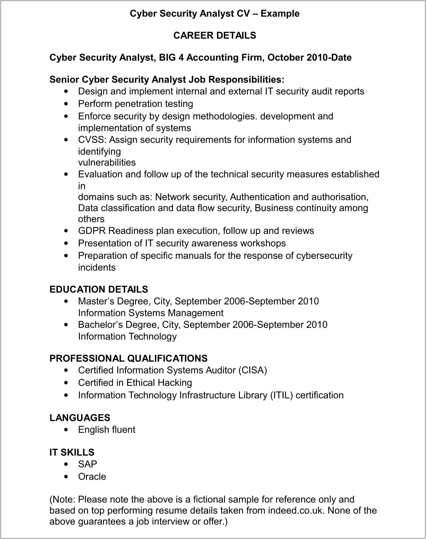 Resume Profile For Information Technology Job