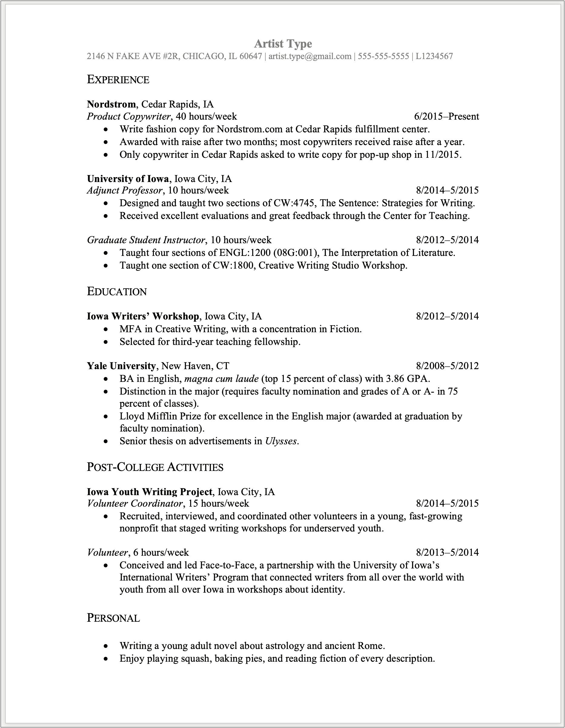 Resume Put Activity From 5 Years Ago