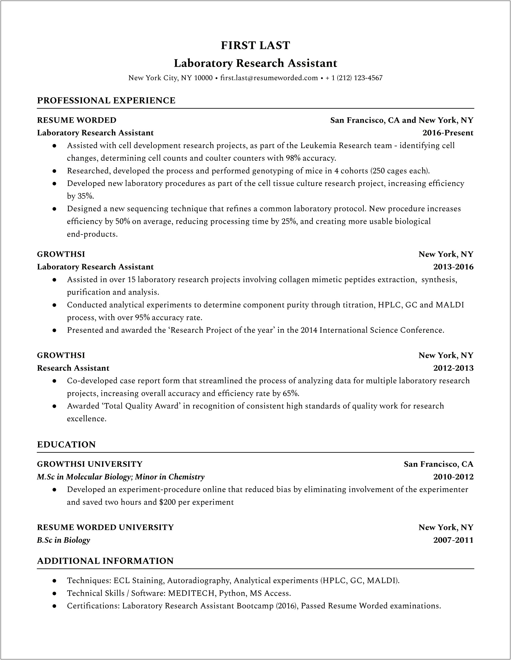 Resume Qualification Summary For Postdoctoral Fellow
