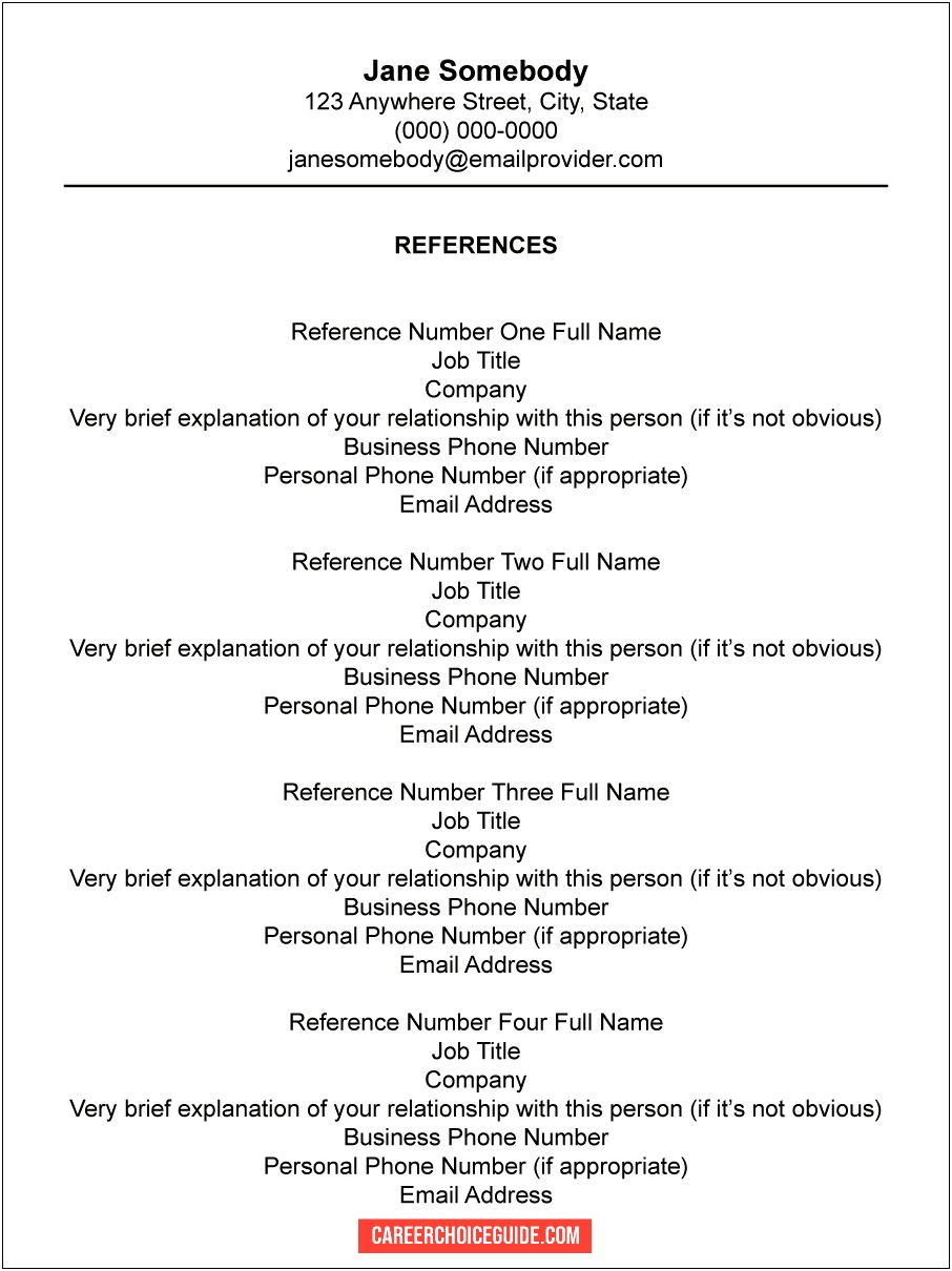 Resume Reference Page Example Microsoft Word