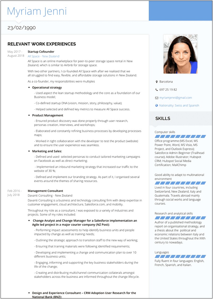 Resume Sample Co Founder Startup Company