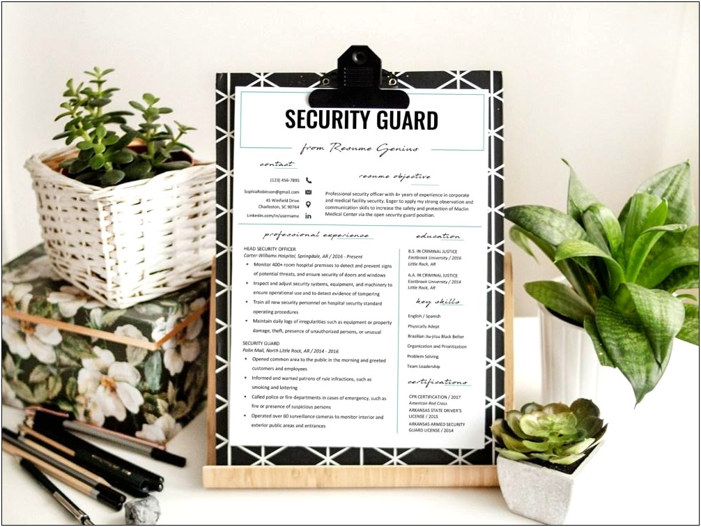 Resume Sample For A Security Guard