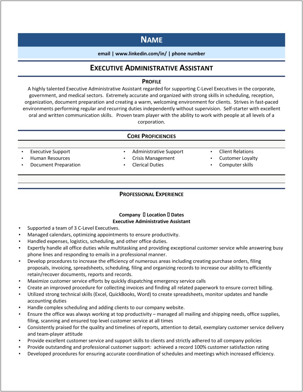 Resume Sample For Boeing Executive Administrative Assistant