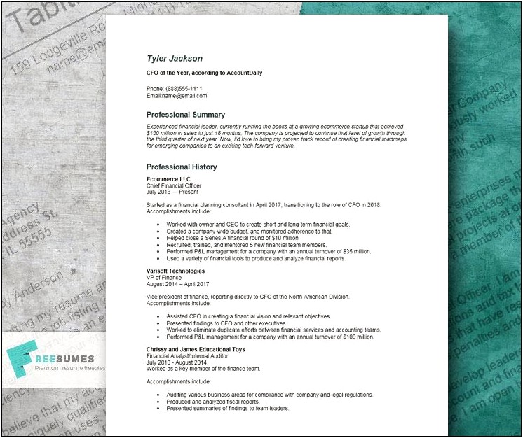 Resume Sample For Chief Accounting Officer