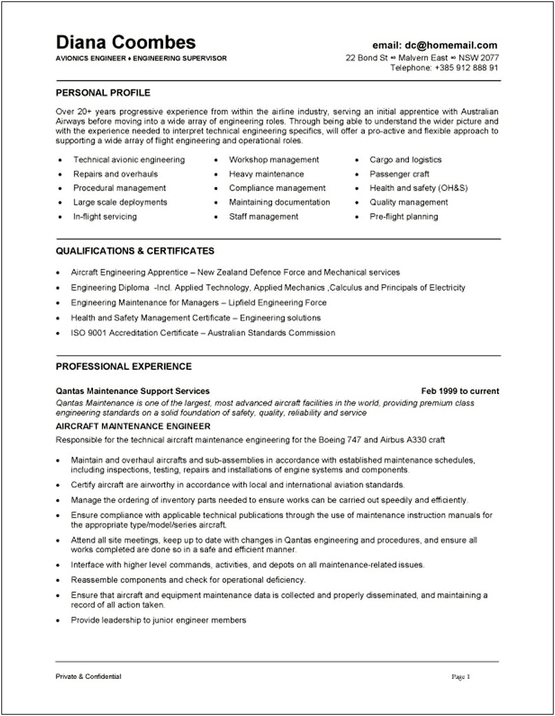 Resume Sample For Experienced Service Engineer