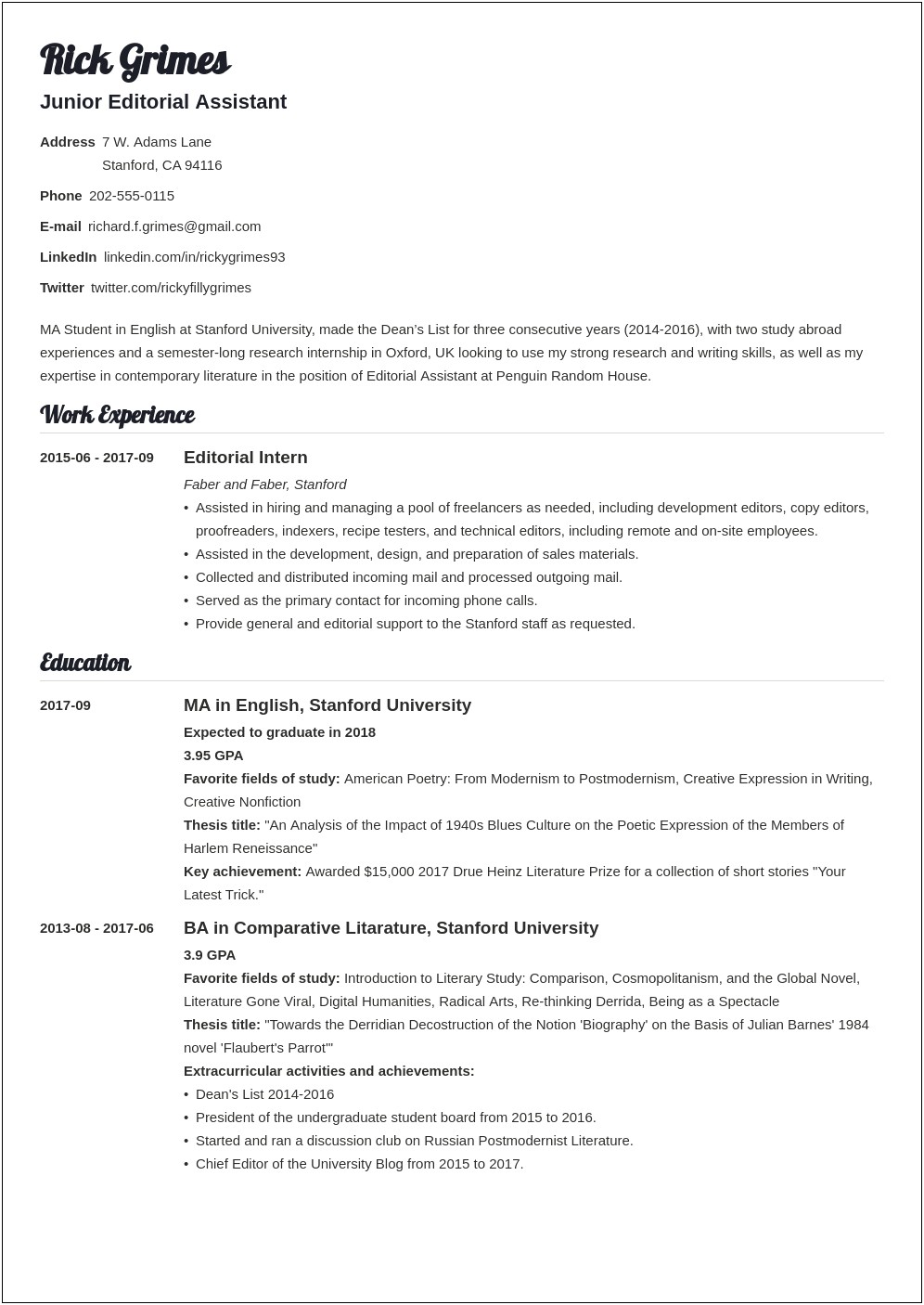 Resume Sample For Fresh Graduate Without Experience