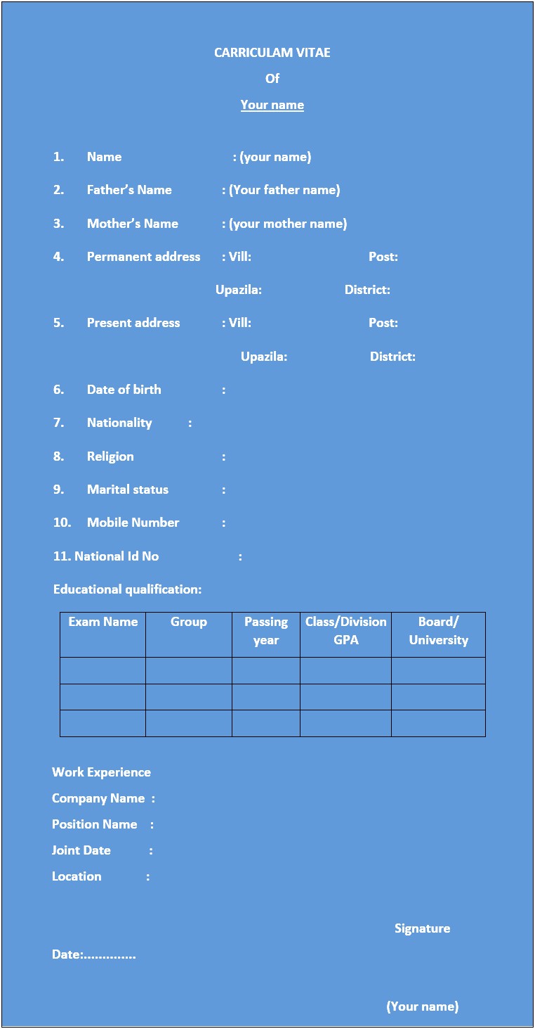 Resume Sample For Job Application Pdf