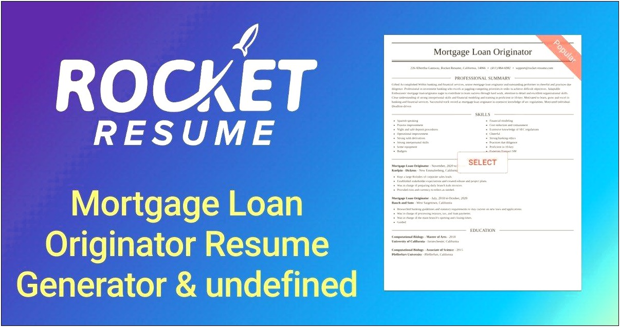 Resume Sample For Loan Origiination System