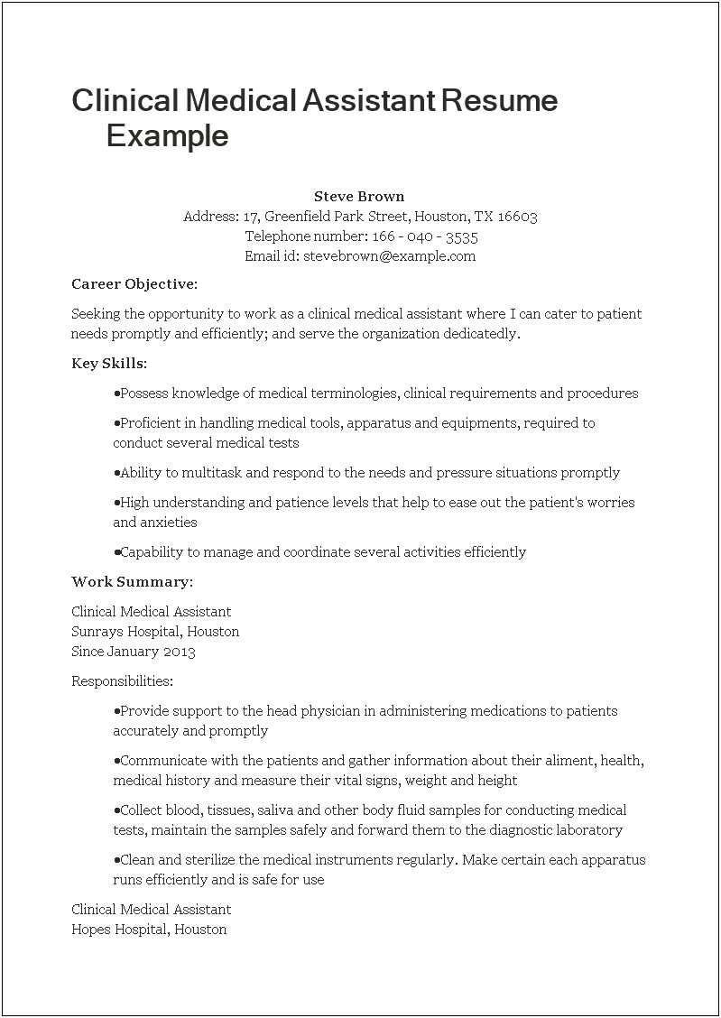 Resume Sample For Medical Assistant Objectives