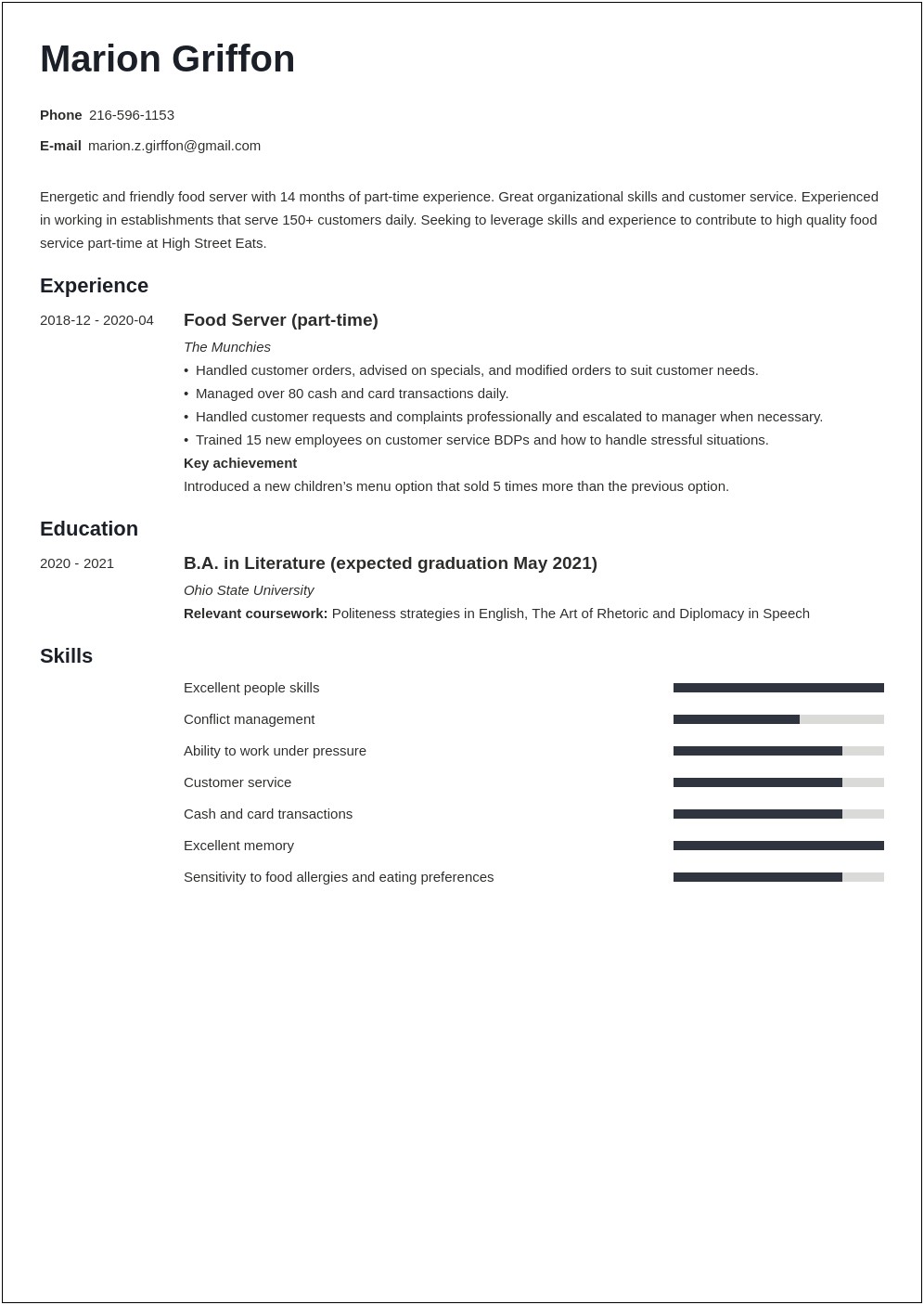 Resume Sample For Part Time Jobs In Us