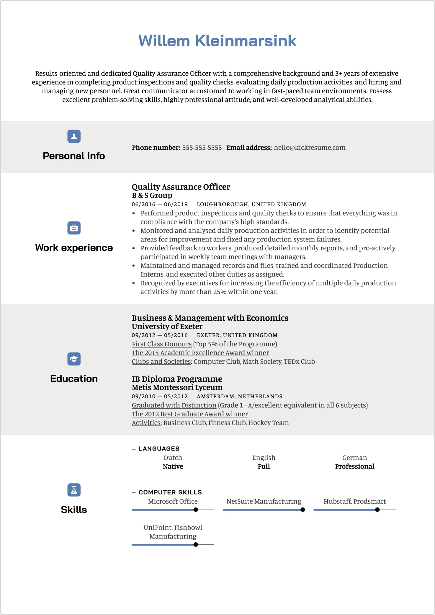 Resume Sample For Quality Control Manager
