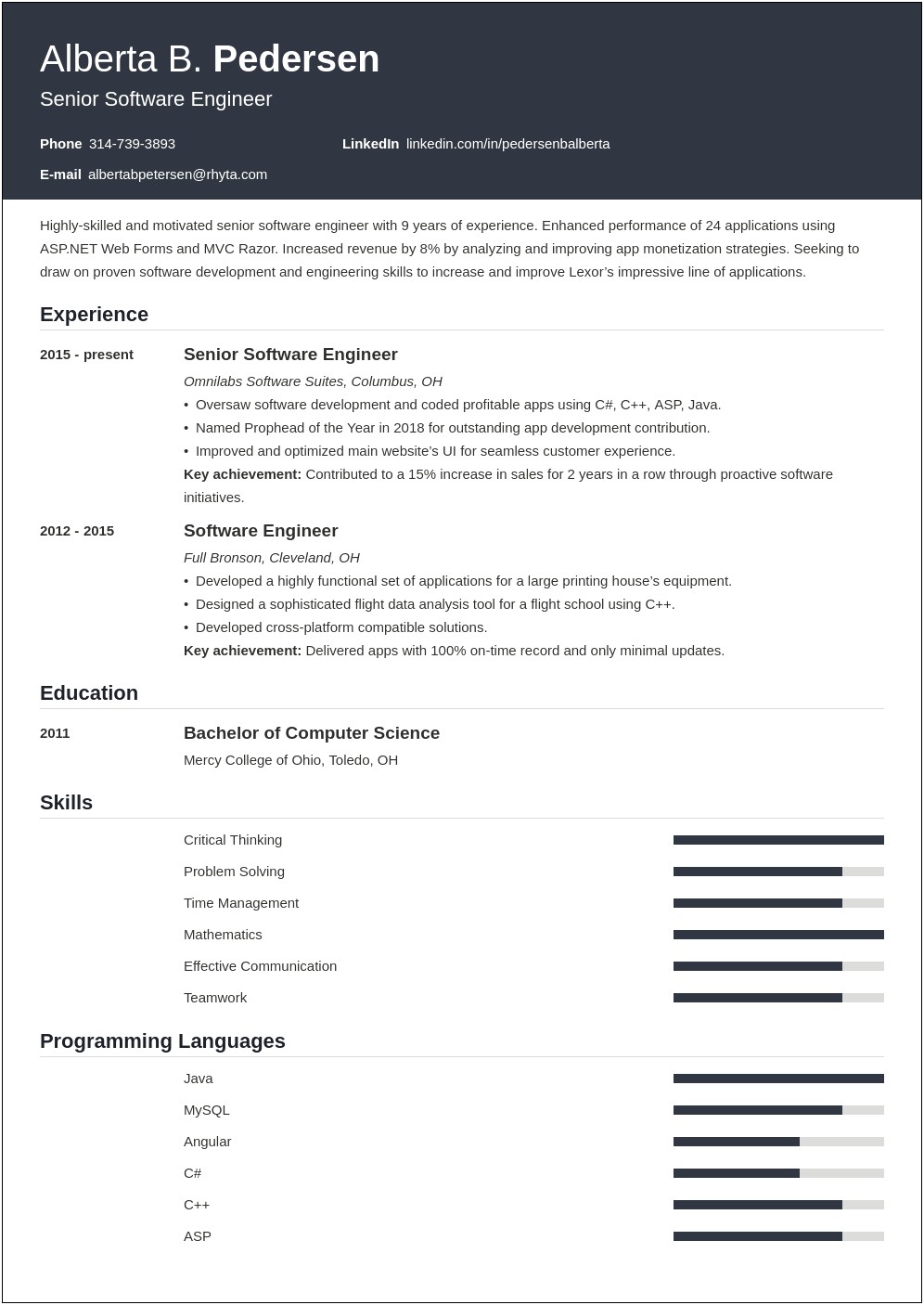 Resume Sample For Senior Engineer
