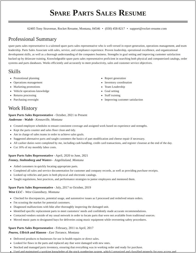Resume Sample Goal For Auto Parts Sales Person
