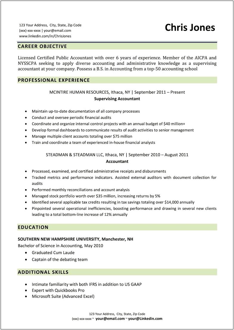 Resume Sample Packet Accounting City Tech