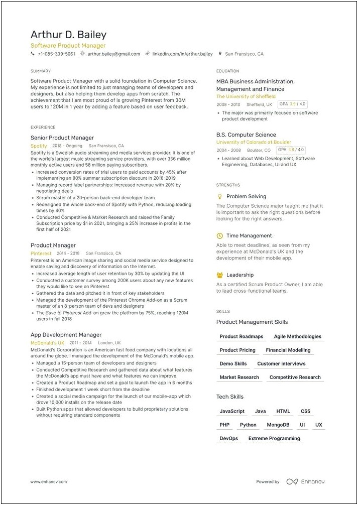 Resume Sample Product Manager New Grad