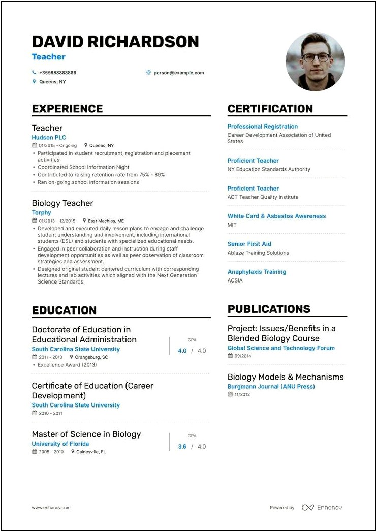 Resume Sample To Apply For Teaching