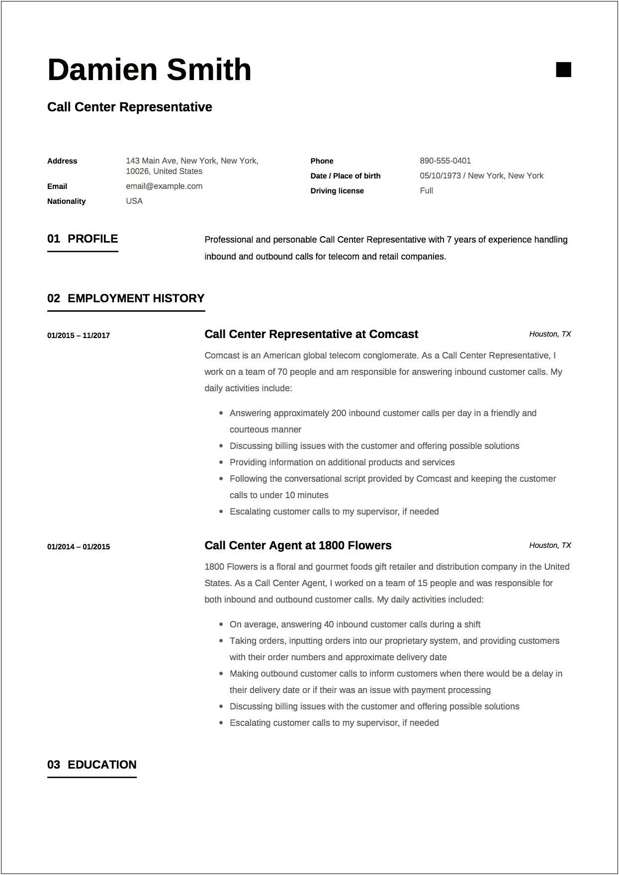 Resume Sample With Addresses And Phone Numbers