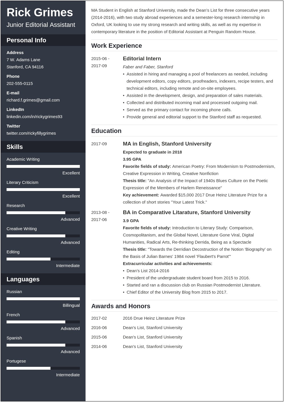 Resume Samples And Examples For Entry Level Jobs
