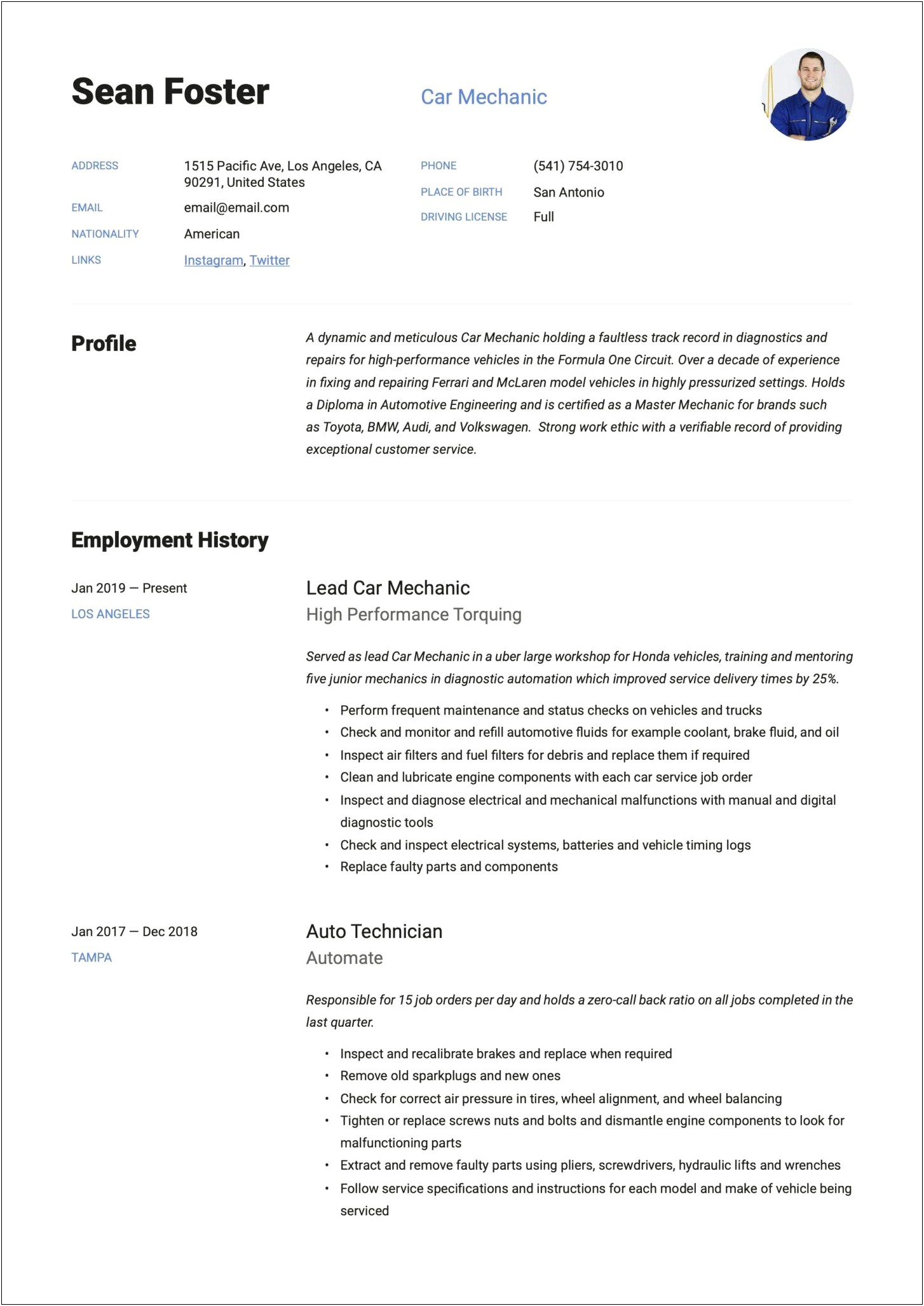 Resume Samples For A Job In Tire Manufacturing