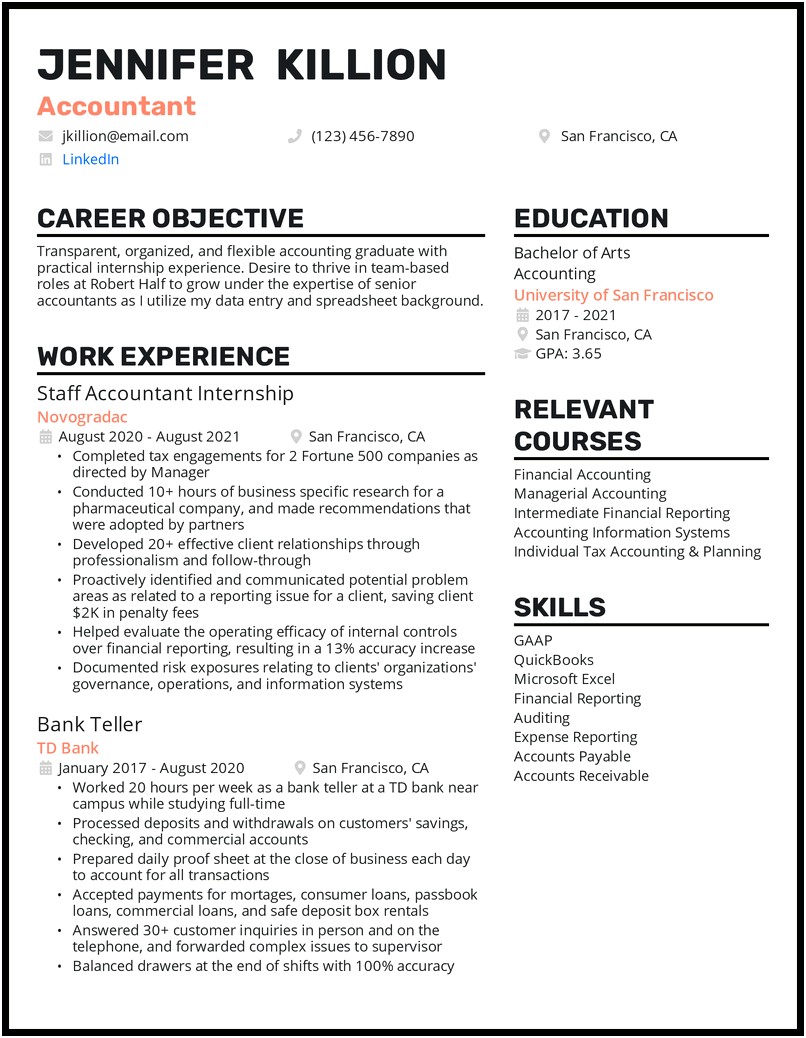 Resume Samples For College Students Accounting