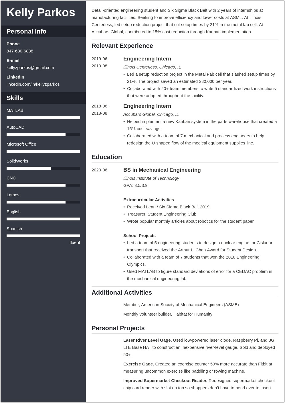 Resume Samples For Engineering Students In India