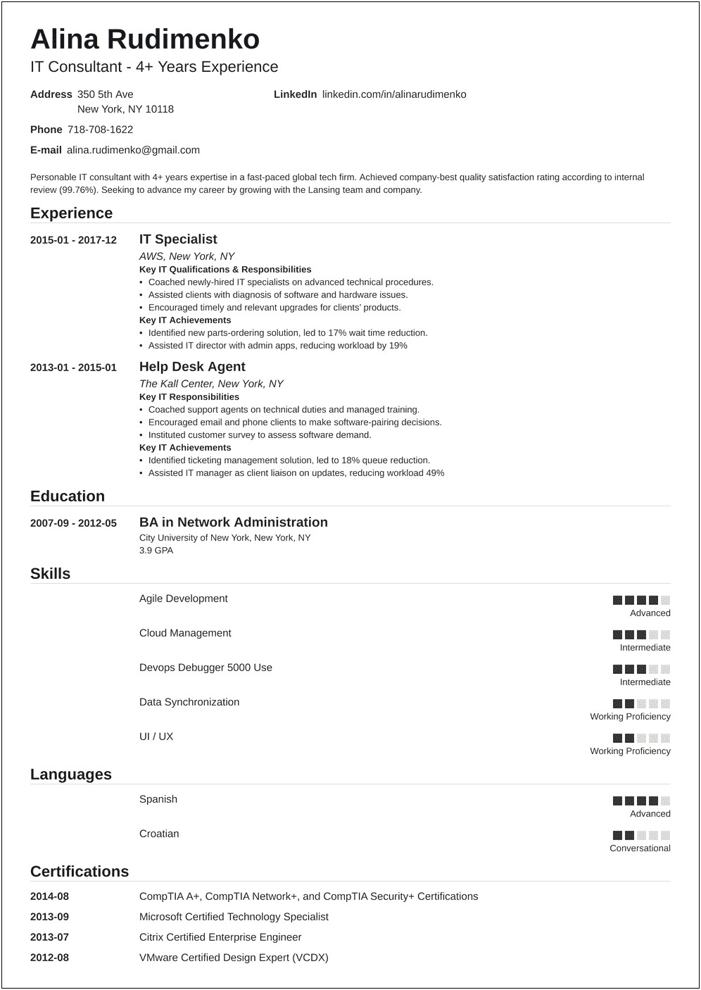 Resume Samples For Experienced Non It Professionals