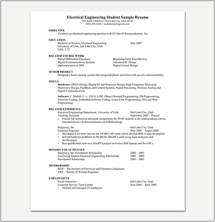 Resume Samples For Freshers Engineers Pdf