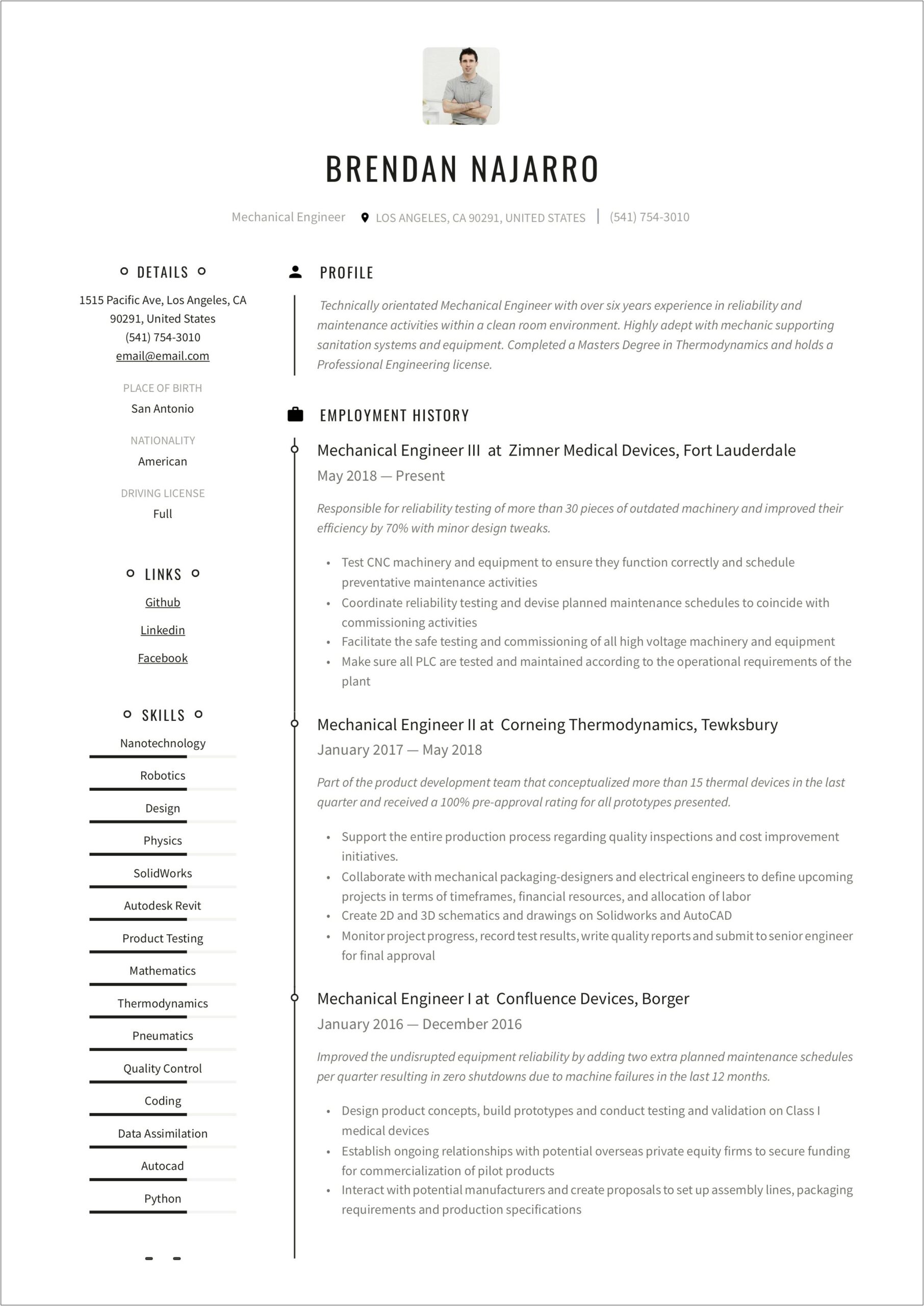 Resume Samples For Freshers Mechanical Engineers Free Download