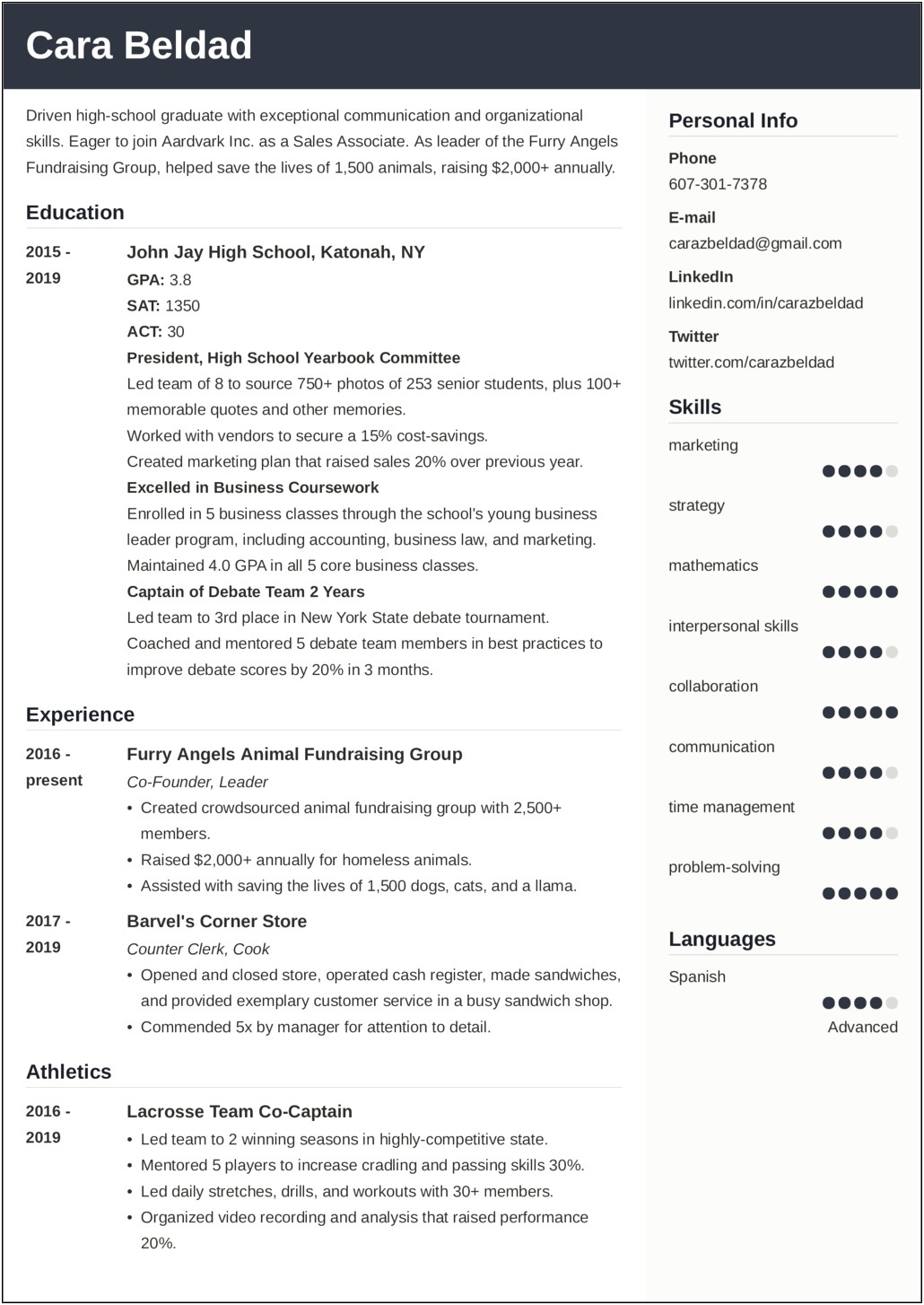 Resume Samples For High School Students Objectives