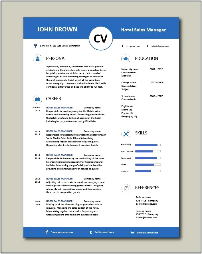 Resume Samples For Hotel Sales Managers